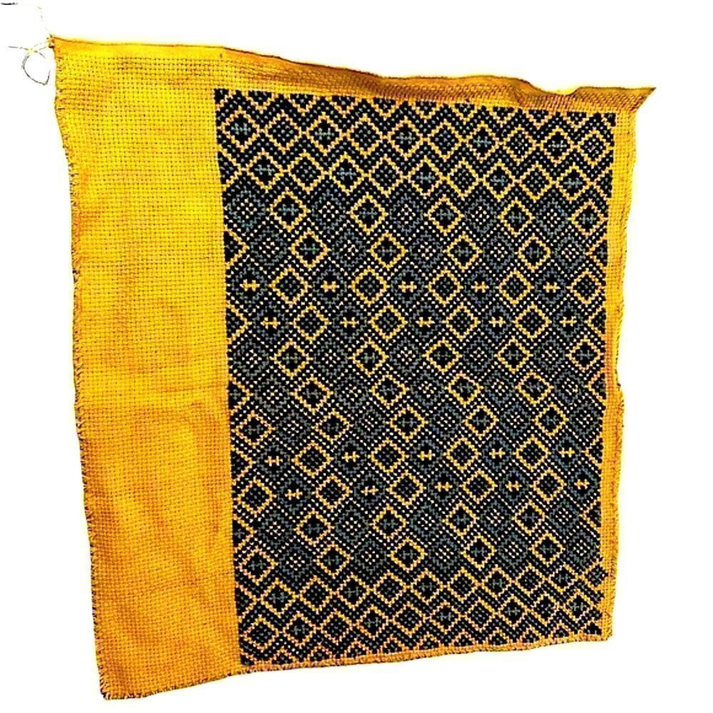 Vintage Blue, Yellow and Black Diamond Patterned Tapestry Square